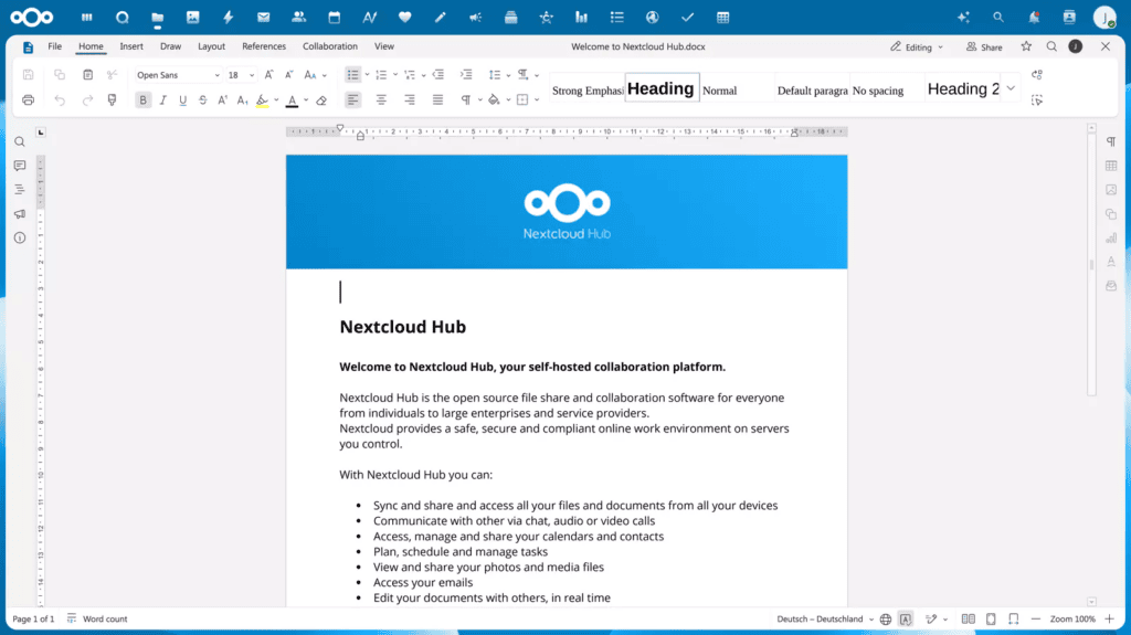 Nextcloud Hub, onderdeel van Euro-Office
