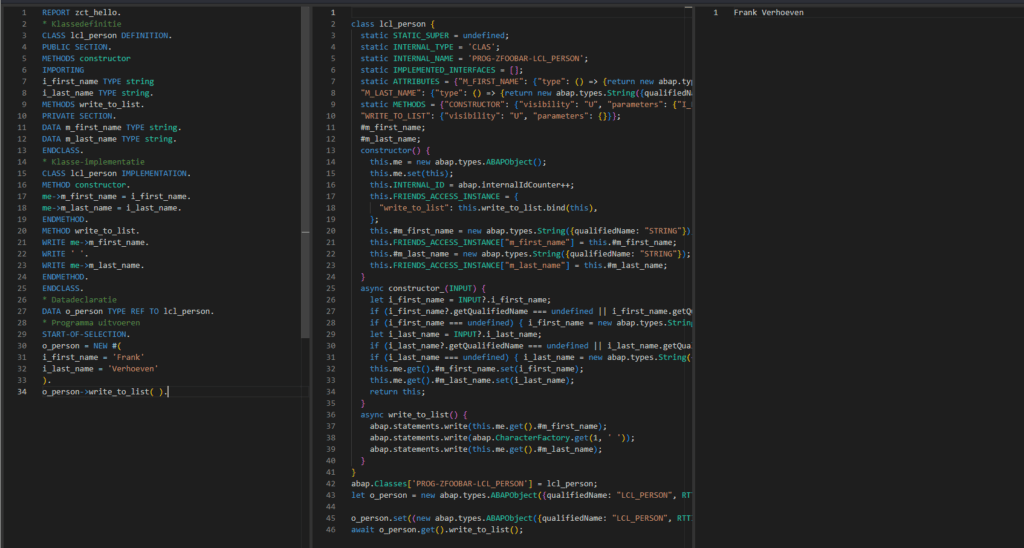 Kennismaking SAP programmeertaal ABAP, abaplint Transpiler in browser
