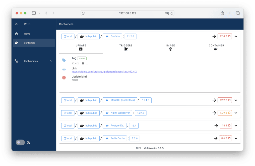 docker WUD dashboard