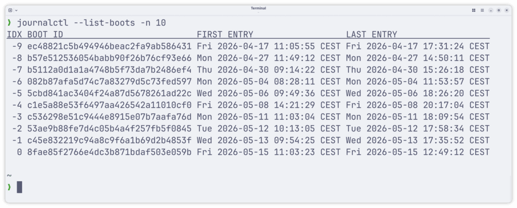 journald_journalctl --list-boots