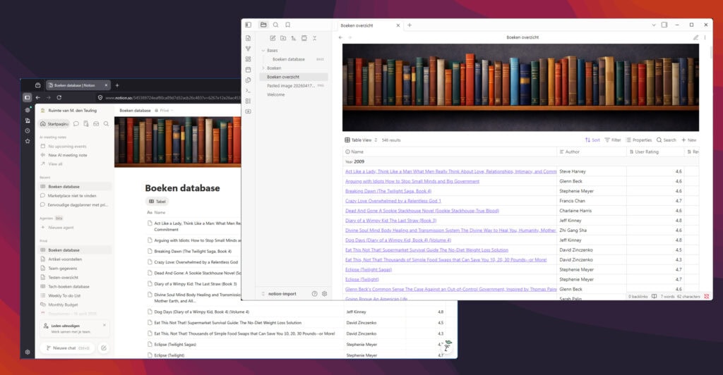 van Notion naar Obsidion, vergelijkbare vormgeving en mogelijkheden maar zonder browser of cloud