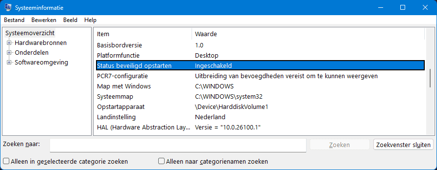 secure boot ingeschakeld of niet controleren