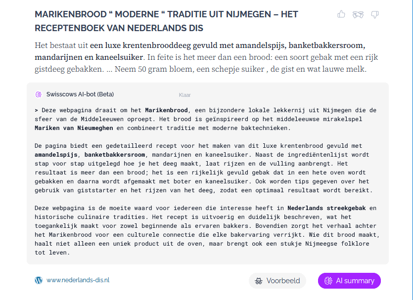 Swisscows zoekmachine samenvatting webpagina maken