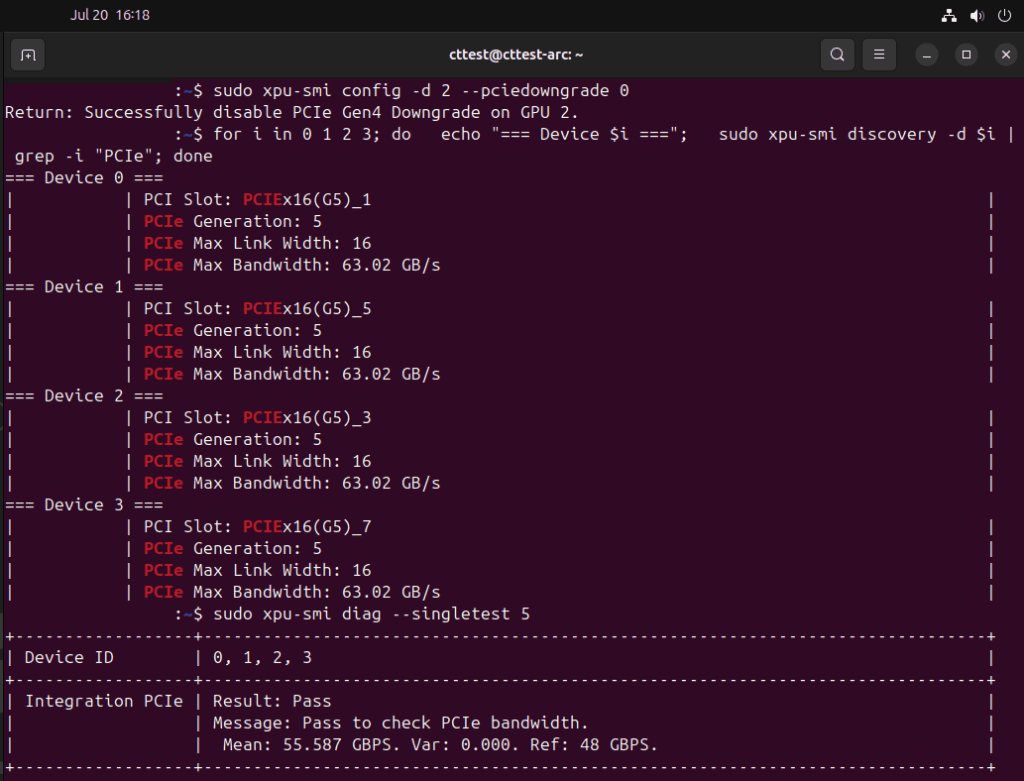 Linux Arc Pro B70 opdrachtregelcommando voor PCI Express 5.0