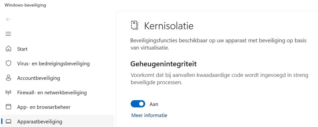 kernel isolatie Windows beveiliging